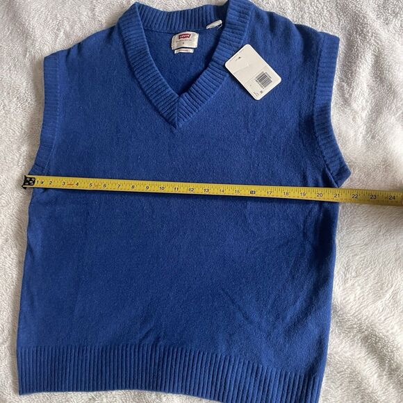 Levi's Sweater Vest Royal Blue Knit Pull Over Mens Medium Cotton Vneck Sz S NWT - Picture 2 of 7